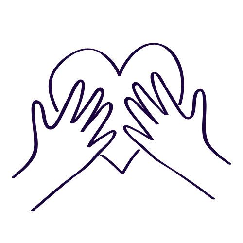 A doodle icon of two hands holding a heart.