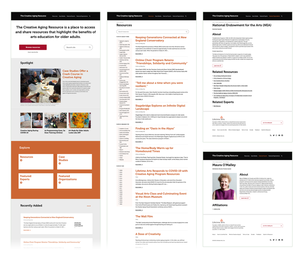 Image showing screenshots of the Creative Aging Resource website